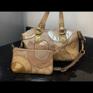 Coach gold bag with matching wristlet